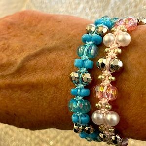 New Super Cool Blue Iridescent Bling Boho Macrame Friendship Bracelet
